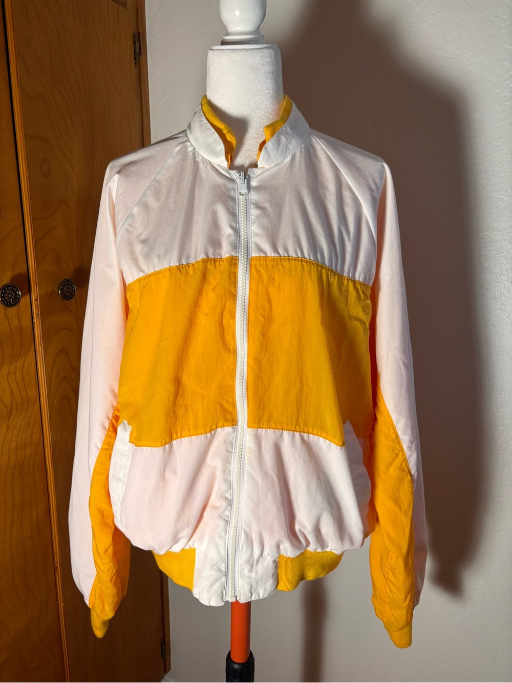 Vintage Sasson Women's White and Yellow Zip-Front Track Jacket